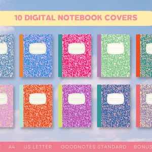 10 Composition Notebook Covers for Goodnotes | Fun & Funky Pastel Color Combinations | A4, US, and Goodnote Standard Sizes |