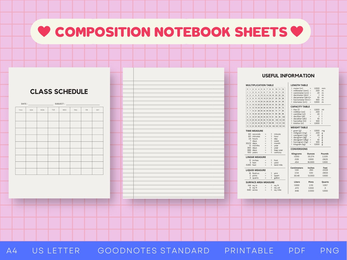 Composition Notebook Digital & Printable Interior Sheets - Etsy