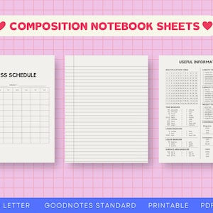 Composition Notebook Digital & Printable Interior Sheets | Class Schedule, Lined College Rule Paper, Useful Information | A4. US. GoodNote