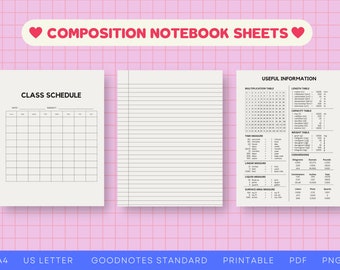 Composition Notebook Interior: Class Schedule, Lined Paper (PDF, PNG)