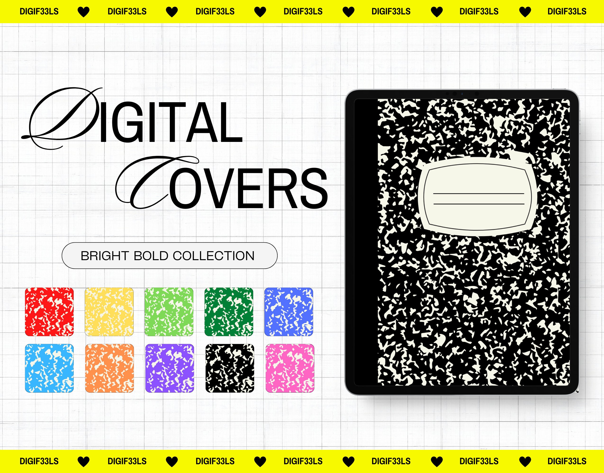 10 Composition Notebook Covers for Goodnotes Bright Colors Etsy 日本 メッセージステッカー be bold be bright be you!