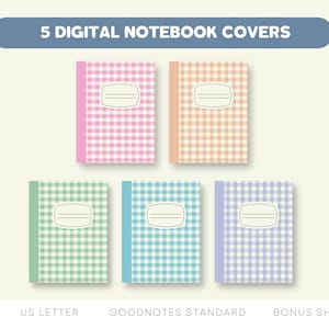 5 Composition Notebook Covers for Goodnotes | Gingham Pattern Pastel Colors | A4, US, and Goodnote Standard Sizes |