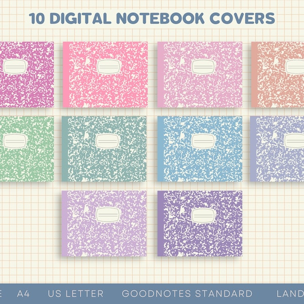 Composition Digital Notebook Covers for Goodnotes | Pastel Colors | A4, US, and Goodnote Standard Sizes | Landscape Digital Planner Cover