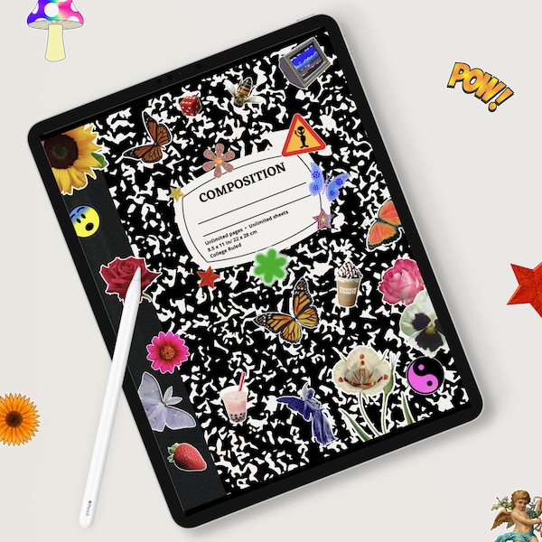 250+ Digital Stickers for Digital Notebooks & Planners | Free Composition Notebook Cover Included | DIY Digital Composition Notebook Cover