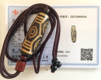 FREE SHIPPING - Collar DZI contains 6 eyes in natural agate - Tibet - Certified Authenticity