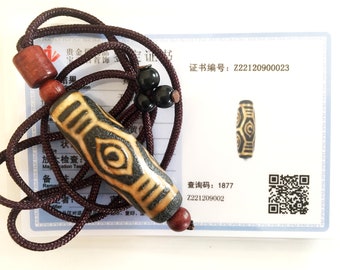 FREE SHIPPING - DZI unisex collar containing 6 eyes in natural agate - Tibet - Certified Authenticity