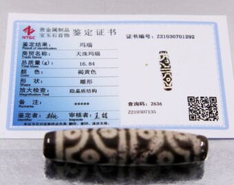 FREE SHIPPING - Old DZI bead 12 eyes in Agate - Tibet - Certificate of authenticity - 58x13x13mm