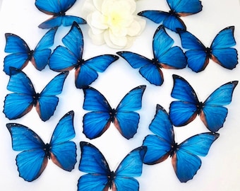 Set Of 20 Realistic Blue Morpho 3D Butterfly Wall Art | Modern Cottagecore Decor | Ombre Blue Butterflies for Girls Bedroom or Nursery
