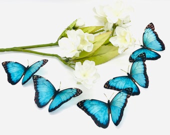 20 x 3D Blue Morpho Butterfly Wall Decor Set - Realistic Faux Ethical Taxidermy Handmade Embellishments Wedding Birthday Party Crafts