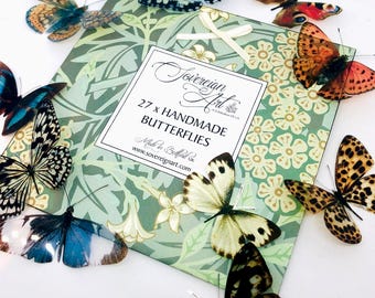 27 x 3D Decorative Butterfly Wall Art Decals: Craft Embellishments, Ethical Vegan Taxidermy, Cruelty-Free Specimen Butterflies Nursery Decor