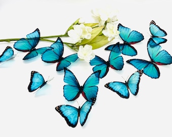 11 x Beautiful 3D Blue Butterflies, 5cm Wide Wing Span (1.96 Inches), Butterfly Wall Art Decal, Girls Bedroom, Gift, Wedding Embellishment