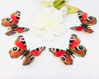 12 x Beautiful Red Peacock 3D Butterflies, Butterfly Wall Art Decal, Girls Bedroom, Scrapbooking, Wedding Decoration, Craft Supplies