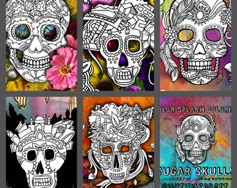 5 Sugar Skull Day of the Dead Original Art Kleurboekpagina's voor volwassenen: dias de los muertos, Kleurplaten voor volwassenen, Afdrukbare prefill