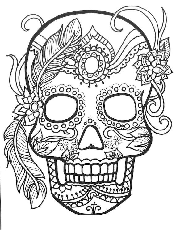 Download 10 Sugar Skull Day Of The Dead Coloringpages Original Art Etsy