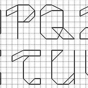 Cinco fuentes de bordado en inglés para bordados de punto cruzado y blackwork contados.  Gráfico del alfabeto. Alfabeto de bordado. Fuentes de bordado.