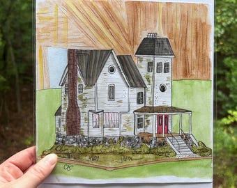 Beetlejuice House Watercolor Painting, Strange & Unusual Art