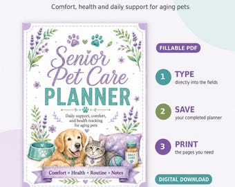 Senior Pet Care Planner, Health Symptom & Quality of Life Tracker PDF