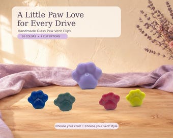 Fused Glass Paw Print Car Vent Clip, Optional Fragrance Holder