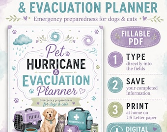 Fillable Pet Hurricane and Evacuation Planner PDF, Dog Cat Emergency Binder