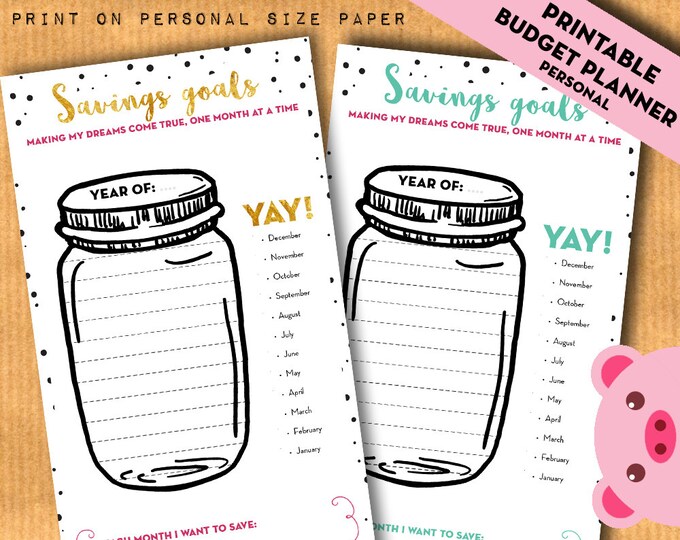 PERSONAL Savings Goal Tracker Jar Savings Chart Budget Etsy
