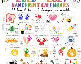 Bundle 2026 2027 Handprint Calendars, Printable Handprint Craft Bundle, Handprint Footprint Art for Kids Baby Toddler Memory Keepsake DIY