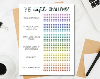 Imprimable 75 Soft Challenge Tracker, PDF modifiable, téléchargement immédiat, Bullet Journal, Habit Tracker, Spreads, Pages, Bujo, Journalisation, Doodle