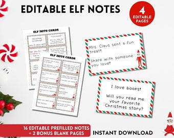 Cartes de notes elfes modifiables, lettre imprimable d’elfe, message personnalisé d’elfe, notes d’elfe, note d’elfe, imprimable d’elfe, activité d’elfe