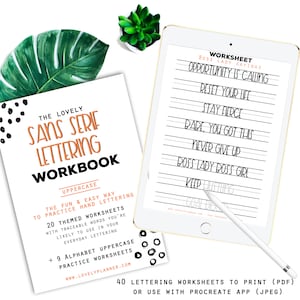 30 Practice Worksheets Sans Serif Lettering for Procreate & Print, Calligraphy, Hand Lettering, iPad Lettering For beginners,planners... image 1