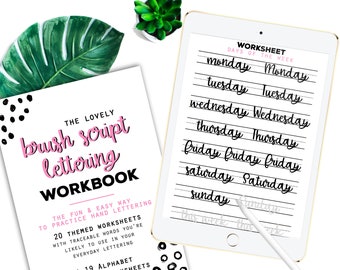 40 Practice Worksheets Brush Script Lettering for Procreate & Print, Calligraphy, Hand Lettering, IPad Lettering -For beginners,planners...