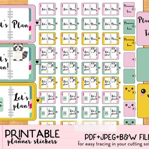 Tiempo de planificación, Plan, pegatinas del planificador- Lindas pegatinas del planificador imprimibles, bricolaje, impresión y corte, descarga instantánea en PDF