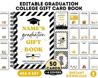 Editable Graduation Gift Card Book Class of 2026 Last Minute Gift for Grad Gift Card Holder Customize  DIY Printable Canva Template