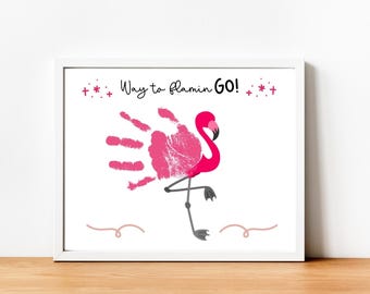 Flamingo Handprint Printable Template, Cute Summer Handprint Art, Preschool Handprint Craft, Footprint Art for Kids, DIY Memory Keepsake