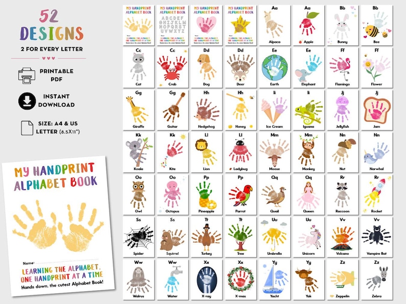 Handprint Alphabet Book Template, Printable Alphabet Handprint Craft ...