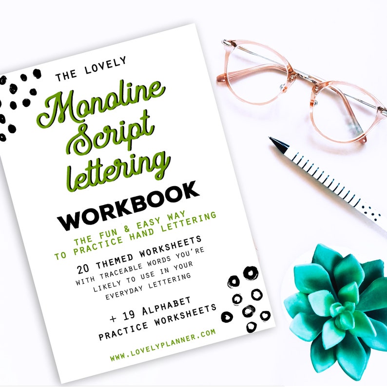 40 Lettering Practice Worksheets Monoline Script Lettering for ...