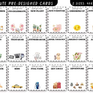 May include: A set of 50 pre-designed cards in sizes 4x6 and 5x7 inches (approx. 10x15 cm and 13x18 cm). Each card has a watercolor illustration and text, including phrases like "Feeling Sick," "To Celebrate," and "New Plant." Ideal for various occasions.