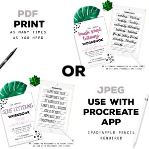 BUNDLE 370 Hand Lettering Practice Worksheets, 10 Lettering Alphabet Styles Brush/Monoline for Procreate & Print, Modern Calligraphy, iPad image 5