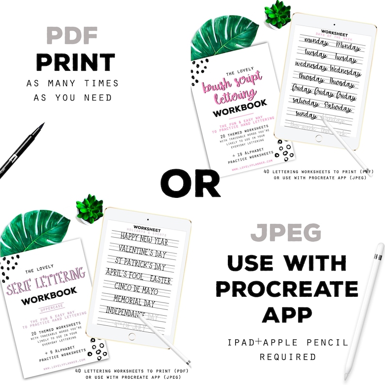 BUNDLE 370 Hand Lettering Practice Worksheets, 10 Lettering Alphabet Styles Brush/Monoline for Procreate & Print, Modern Calligraphy, iPad image 5