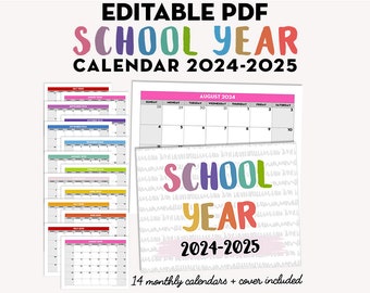 Modèle imprimable de calendrier scolaire mensuel MODIFIABLE 2024-2025, calendrier de l'année académique 2024-25, PDF modifiable calendrier des enseignants