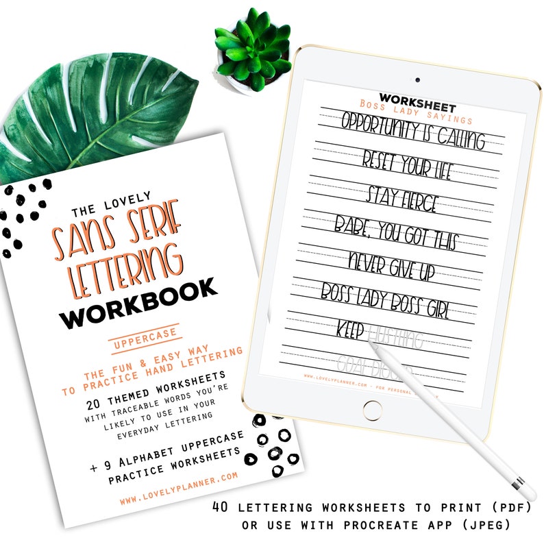 30 Practice Worksheets Sans Serif Lettering for Procreate & Print, Calligraphy, Hand Lettering, iPad Lettering For beginners,planners... image 1