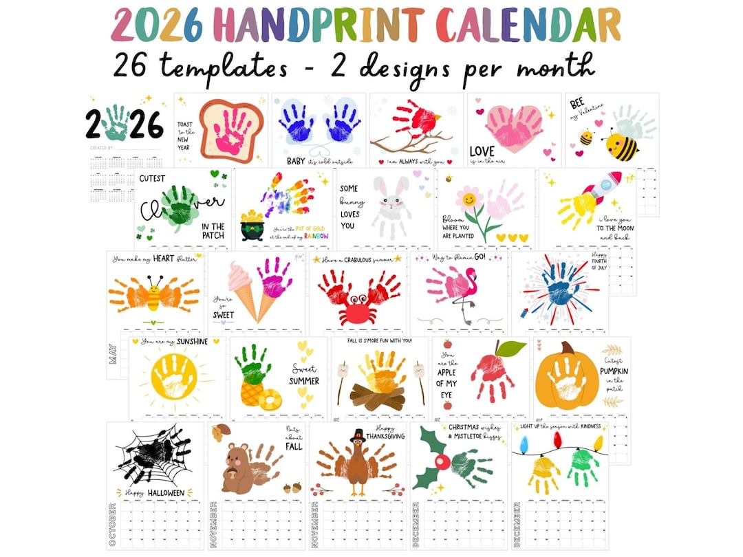Handprint Calendar 2026, Printable Handprint Craft Bundle, Handprint