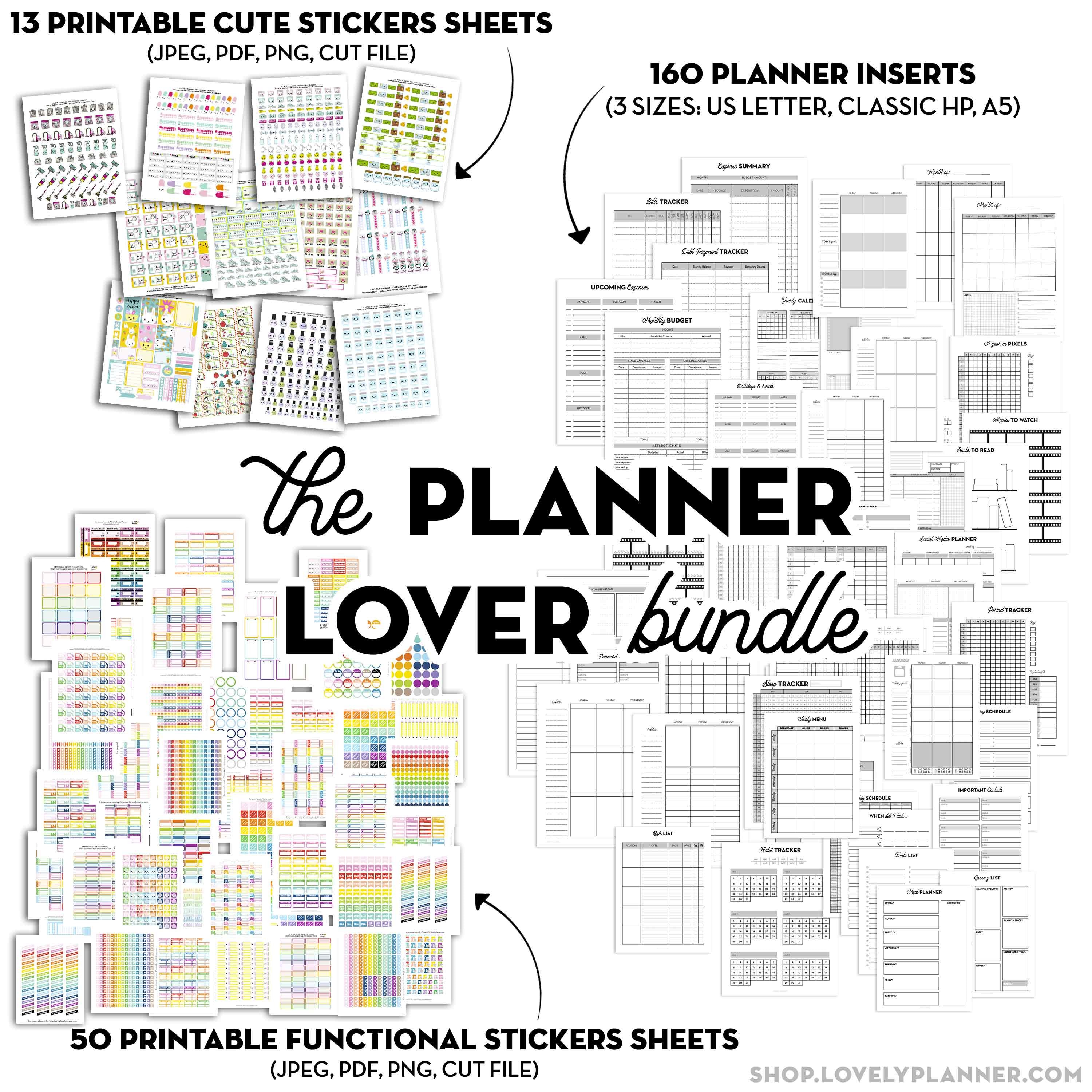 Planner Lover Bundle - 160 Printable Planner Inserts + 63 Cute ...