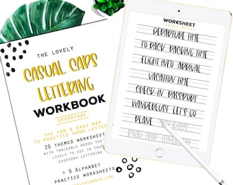 30 Practice Worksheets Casual Uppercase Sans Serif Lettering for Procreate & Print PDF + JPEG, Calligraphy, Hand Lettering, Ipad Lettering