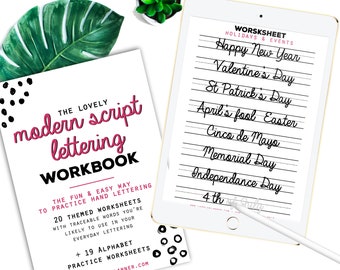 40 Practice Worksheets Modern Script Lettering for Procreate & Print, Calligraphy, Hand Lettering, IPad Lettering -For beginners,planners...