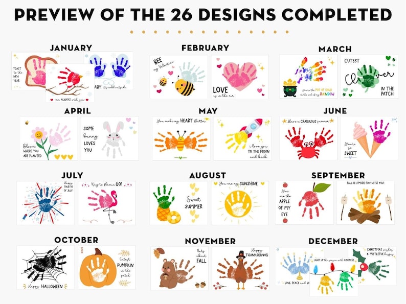 BUNDLE 2026 2027 Handprint Calendar on 2 Pages Landscape, Printable ...
