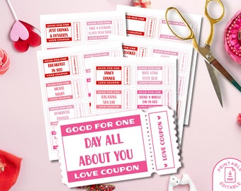 Carnet de coupons amour personnalisable, coupons amour imprimables, cadeau Saint-Valentin, idée cadeau dernière minute, cadeau DIY, cadeau pour lui, cadeau d'anniversaire