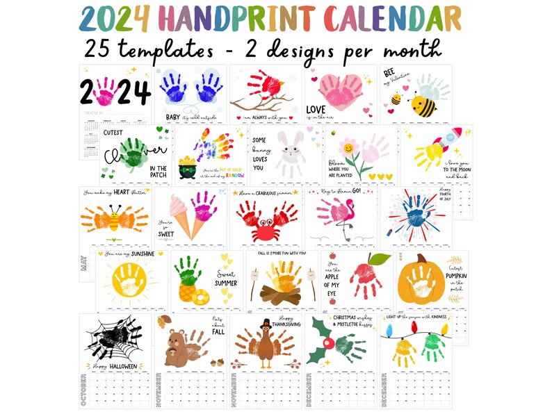Handprint Calendar 2025, Printable Handprint Craft Bundle, Handprint