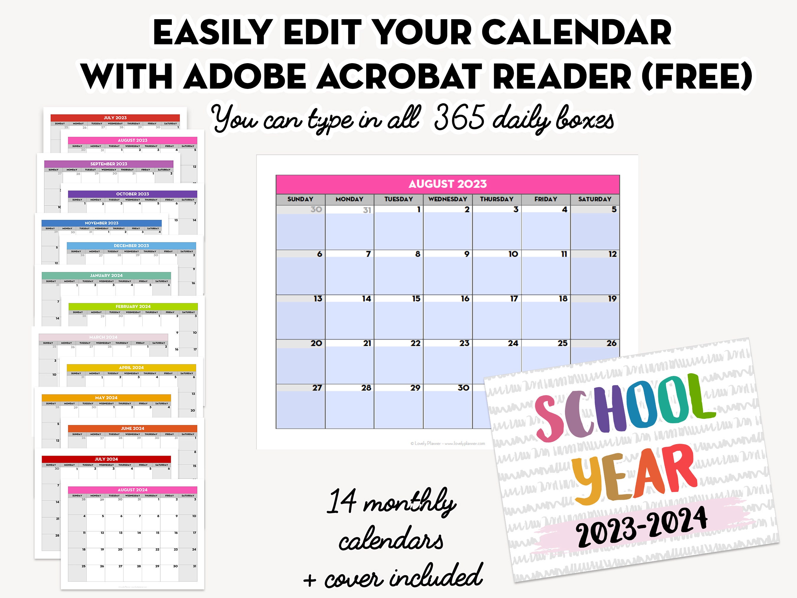 Printable EDITABLE Monthly School Year Calendar Template, Academic Year  2023-2024 , Editable PDF, Fillable Monthly Calendar Kids & Teacher - Etsy