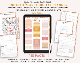 Undated Digital Planner, Goodnotes Planner for iPad, Notability Planner, Life Planner, Boho Digital Planner, Goodnotes Template, 155 Pages