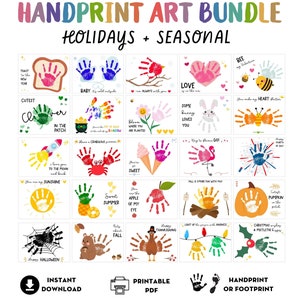 Paquete de arte con huellas de manos para días festivos y temporadas, libro de recuerdos con huellas de manos imprimible, paquete de manualidades con huellas para bebés y niños pequeños, recuerdo, tarjeta DIY