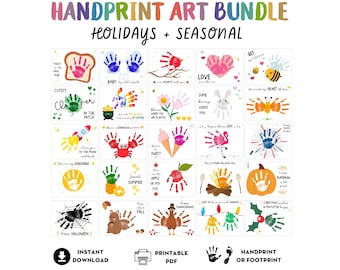 Holidays and Seasonal Handprint Art Bundle, Printable Handprint Memory Book Footprint Craft Bundle for Kids Baby Toddler, Keepsake, DIY Card